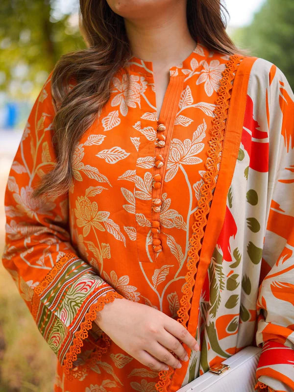 ANEELAS Silk Orange 3-Piece Unstitched Dress