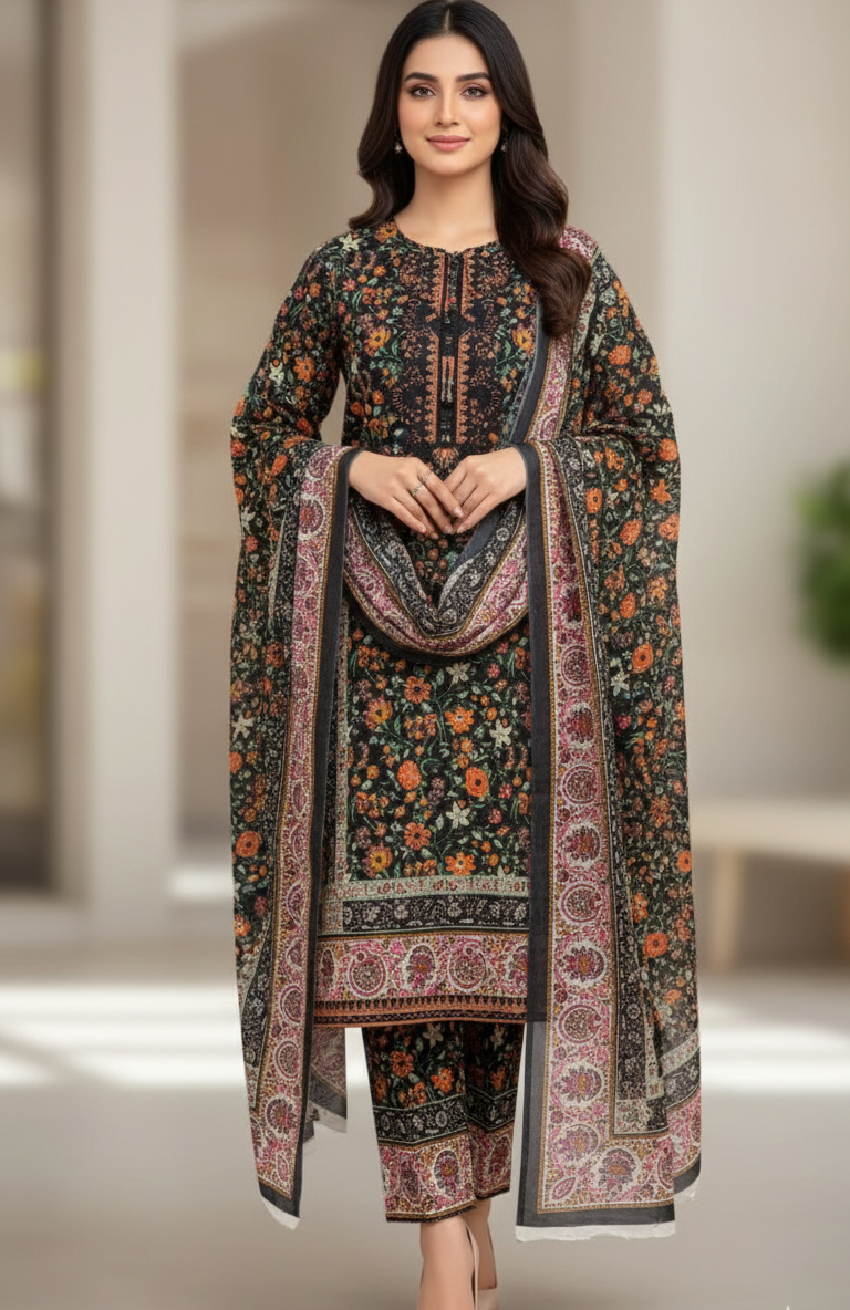 Dusk Garden Cotrai Set – 3 Piece Printed Stitched Dress