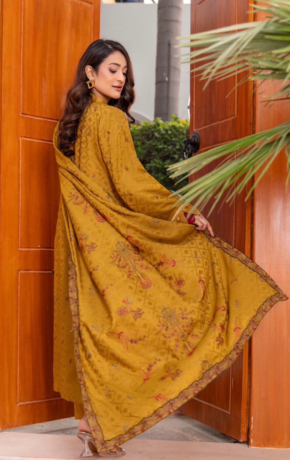 Premium Embroidered Peach Slub 3 Piece Unstitched Winter Dress