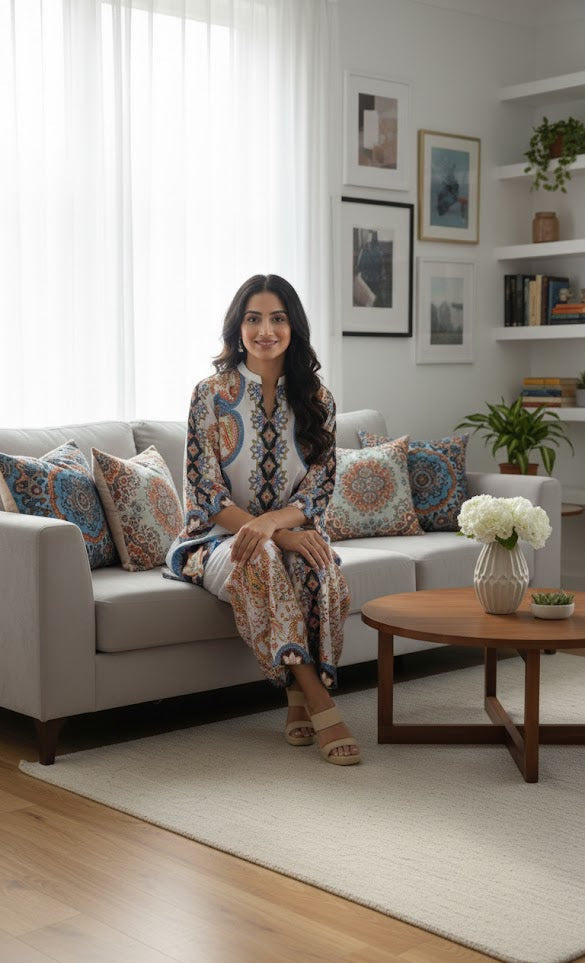 Regal Paisley Silk Co-ord Set | Wide-Leg Trousers