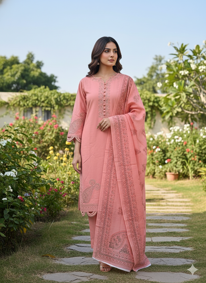 3-Piece Stitched Embroidered Cambric Suit
