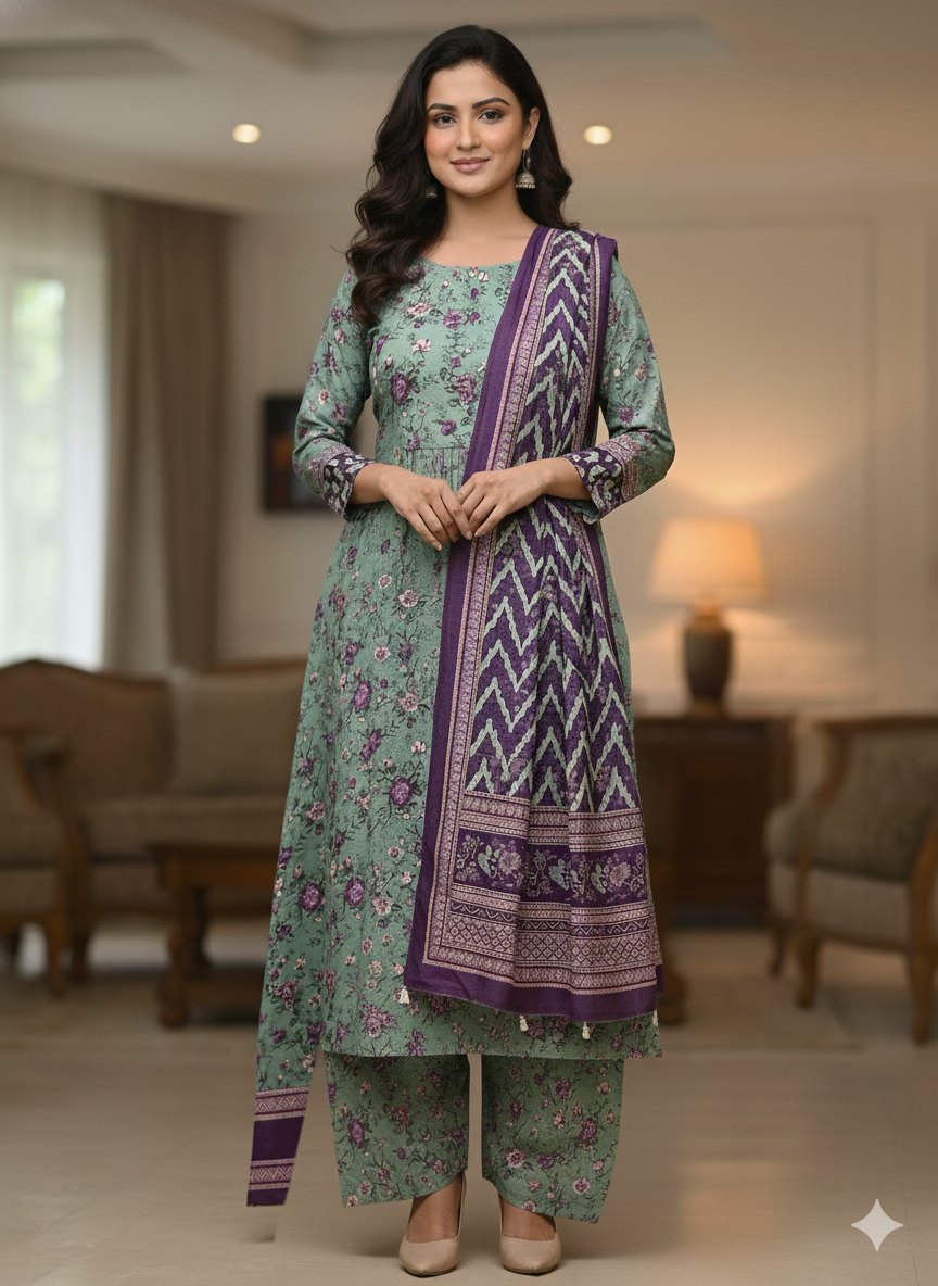 Premium Khaddar Printed Suit Set with Contrast Dupatta | Bin Saeed Brand
