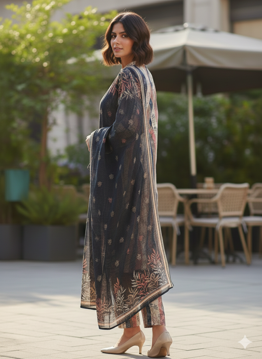 Step out in style and comfort with our 'Winter Bloom' 3-Piece Khaddar suit.