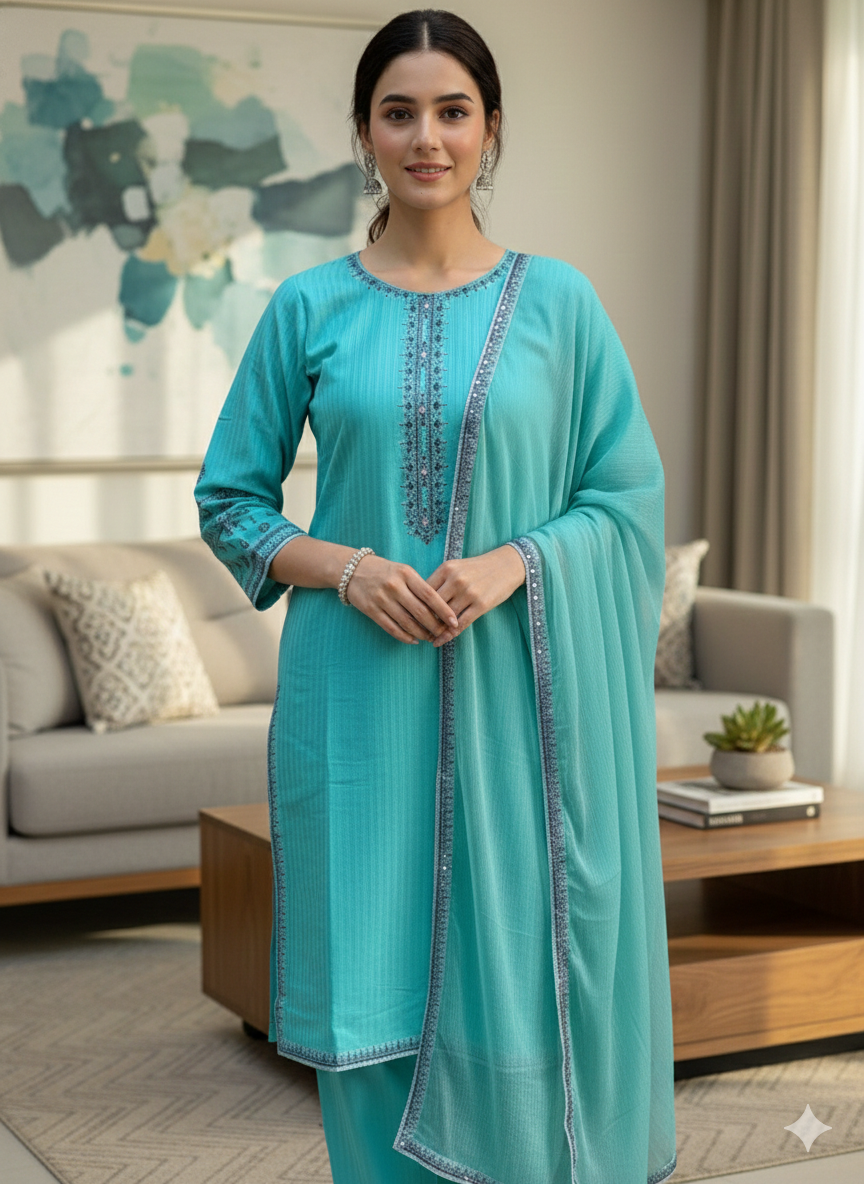 Elegant Self-Printed Jacquard 3-Piece stitched Suit with Pure Dupatta