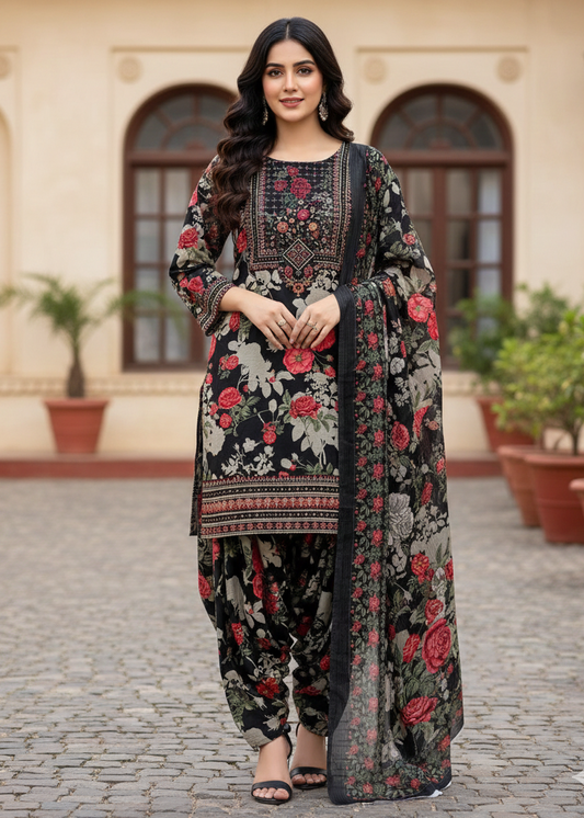 Premium Self Jacquard Ensemble: Floral Kurti & Farshi Shalwar