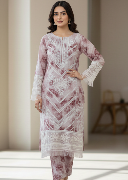 Mauve Blossom | Embroidered 3-Piece Stitched Cambric Suit