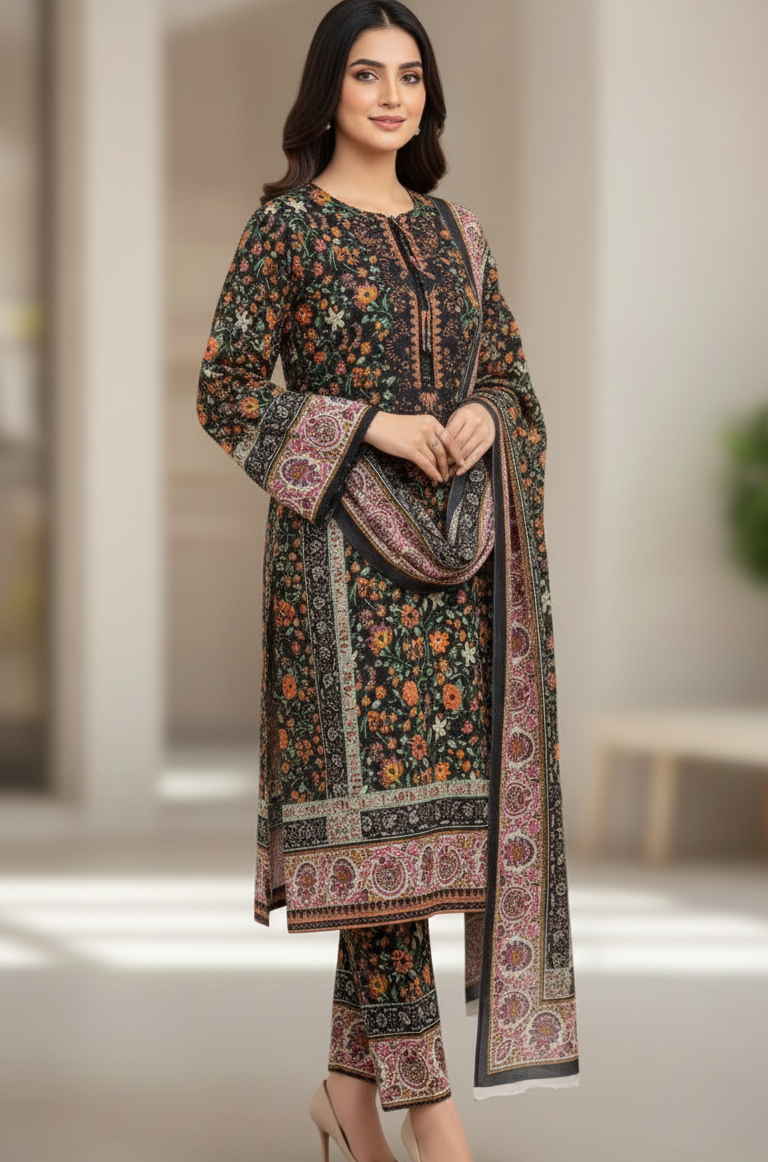 Dusk Garden Cotrai Set – 3 Piece Printed Stitched Dress
