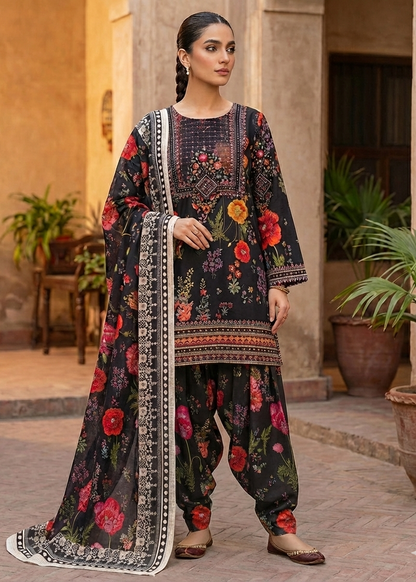 Black Self Printed Jacquard Kurta with Farshi Shalwar & Dupatta