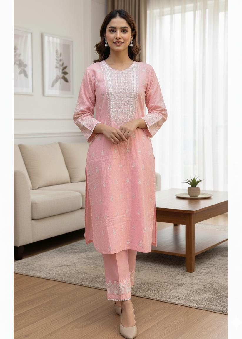 Blossom Pink Self-Jacquard 3-Piece Stitched Embroidered Suite