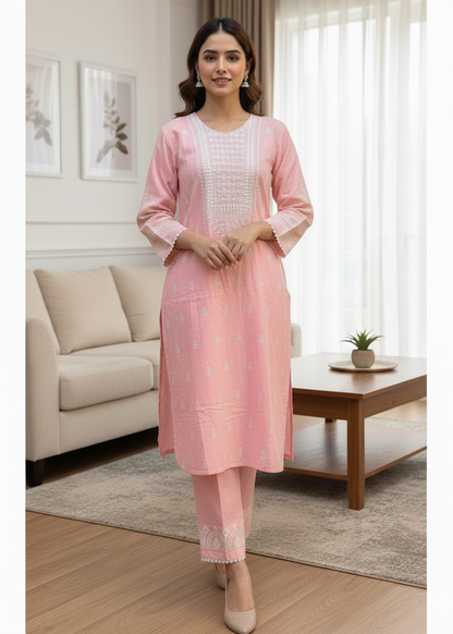 Blossom Pink Self-Jacquard 3-Piece Stitched Embroidered Suite