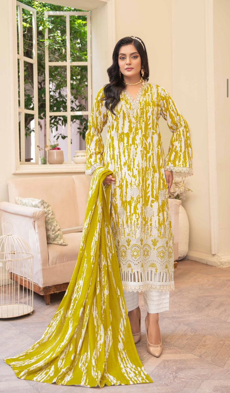 3-Piece Luxury Stapel Slub  Unstitched Embroidered Suit