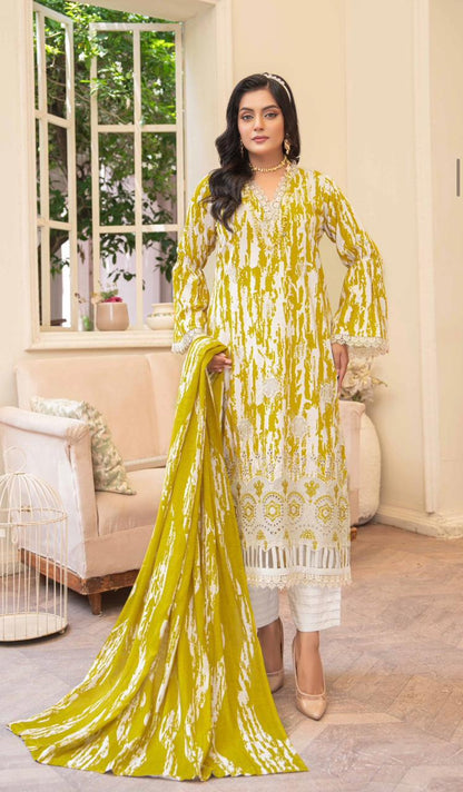 3-Piece Luxury Stapel Slub  Unstitched Embroidered Suit