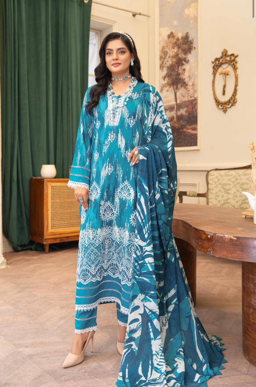 3-Piece Luxury Stapel Slub  Unstitched Embroidered Suit