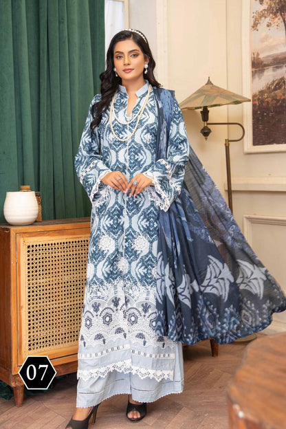 3-Piece Luxury Stapel Slub  Unstitched Embroidered Suit