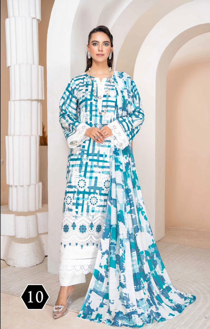 3-Piece Luxury Stapel Slub  Unstitched Embroidered Suit