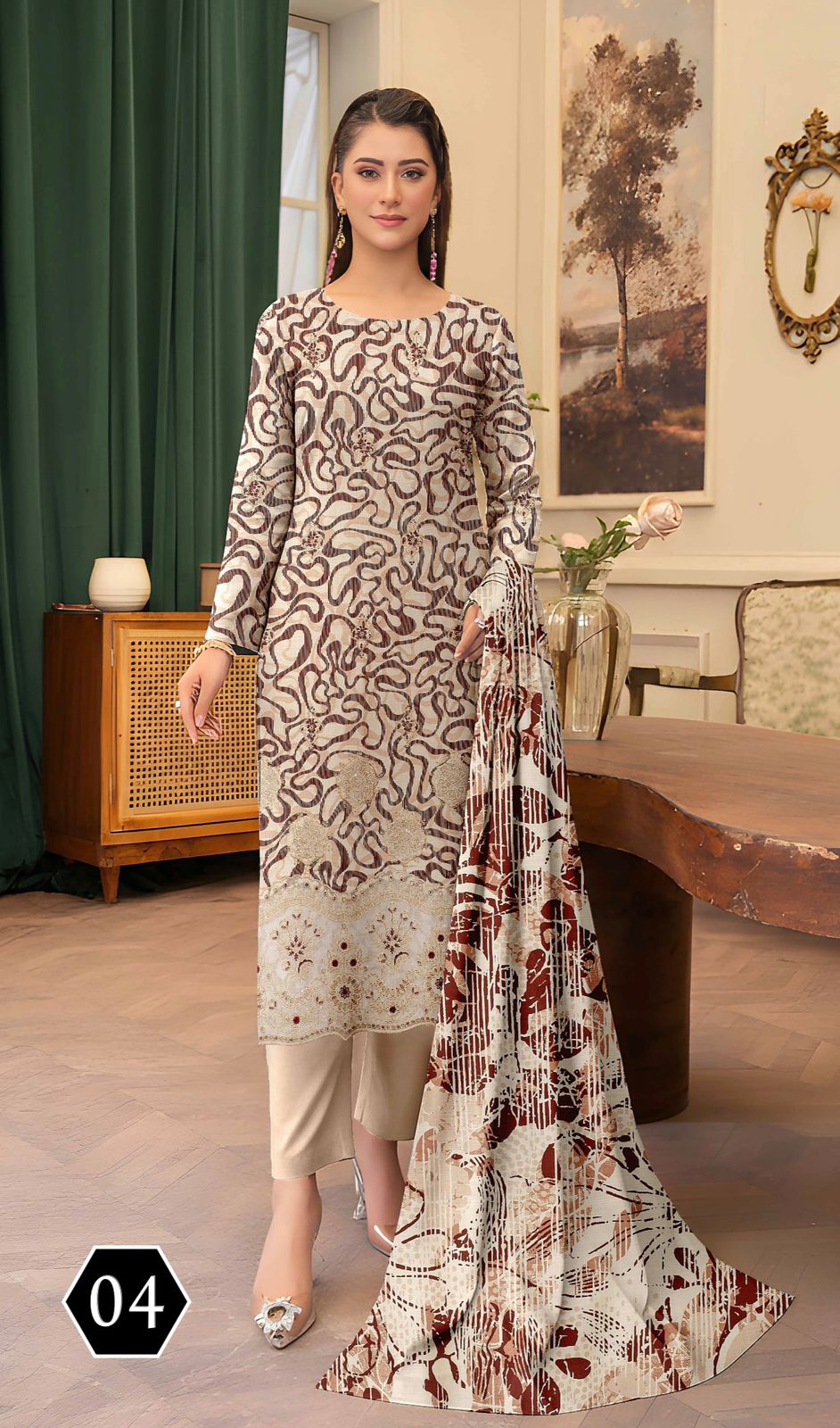 3-Piece Luxury Stapel Slub  Unstitched Embroidered Suit