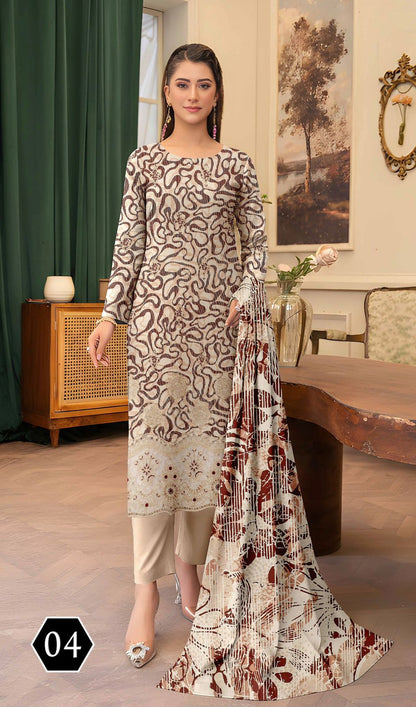 3-Piece Luxury Stapel Slub  Unstitched Embroidered Suit