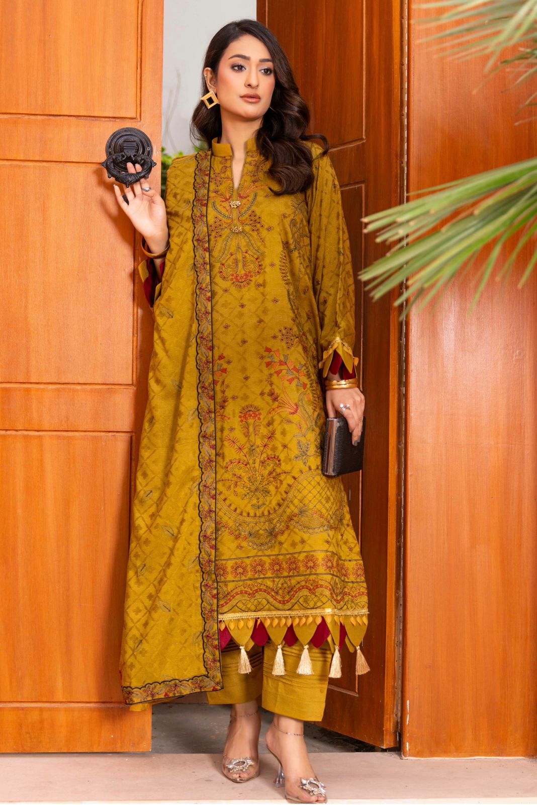 Premium Embroidered Peach Slub 3 Piece Unstitched Winter Dress