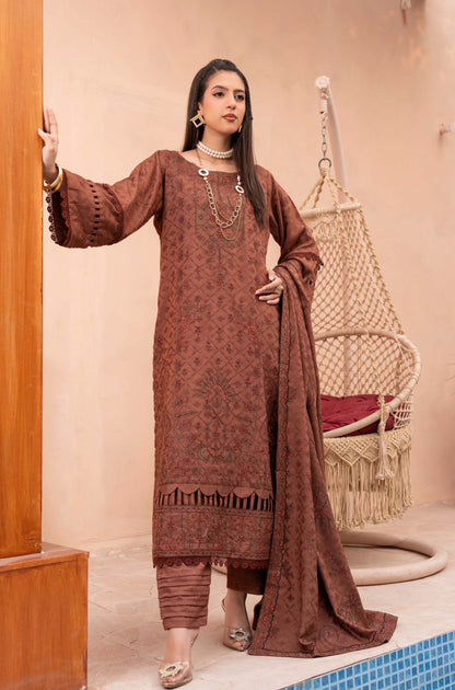 Premium Embroidered Peach Slub 3 Piece Unstitched Winter Dress